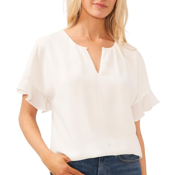 CeCe Women's Drop Shoulder Wide Neck Ruched Blouse Color: New Ivory Size XS - Picture 1 of 16